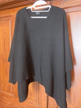 Armani Exchange Black Lambswool Blend Asymmetrical Knit Poncho Sweater Large